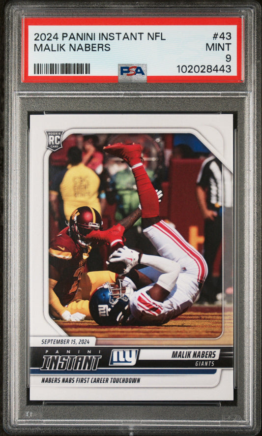 Graded 2024 Panini Instant NFL Malik Nabers #43 Rookie RC Football Card PSA 9 Mint
