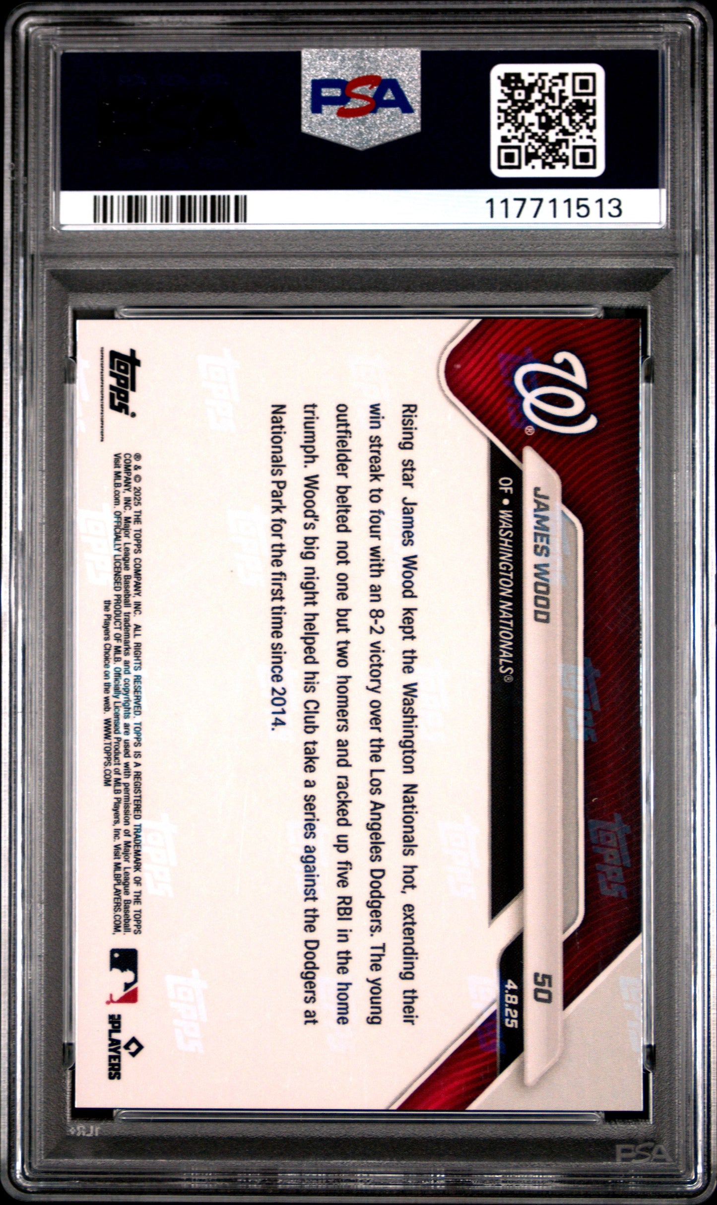 Graded 2025 Topps Now James Wood #50 Gold Foil /50 Rookie RC Baseball Card PSA 10 Gem Mint