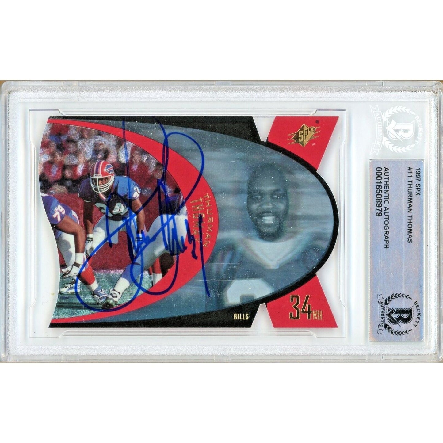 Thurman Thomas Buffalo Bills Signed 1996 Upper Deck SPx Card Beckett Authentic Auto Slab
