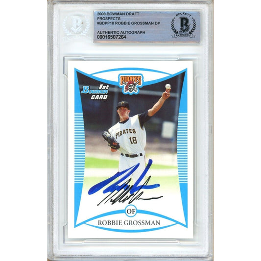 Robbie Grossman Pittsburgh Pirates Signed 2008 Bowman Draft Card Beckett Auth Auto Slab