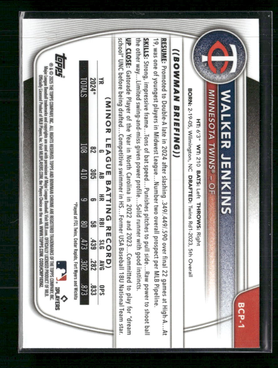 Walker Jenkins 2025 Bowman #BCP-1 Chrome Prospects X-Fractor