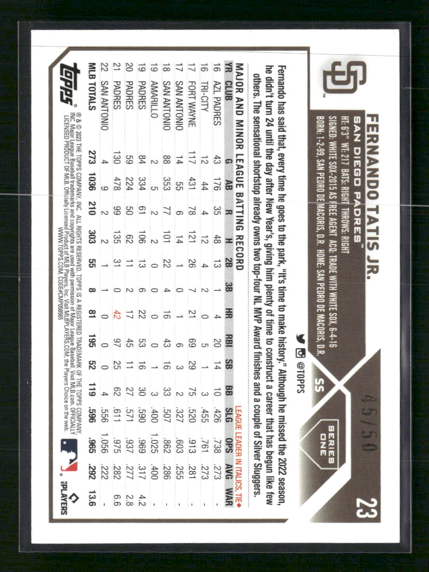 Fernando Tatis Jr. 2023 Topps #23 Red Border 45/50