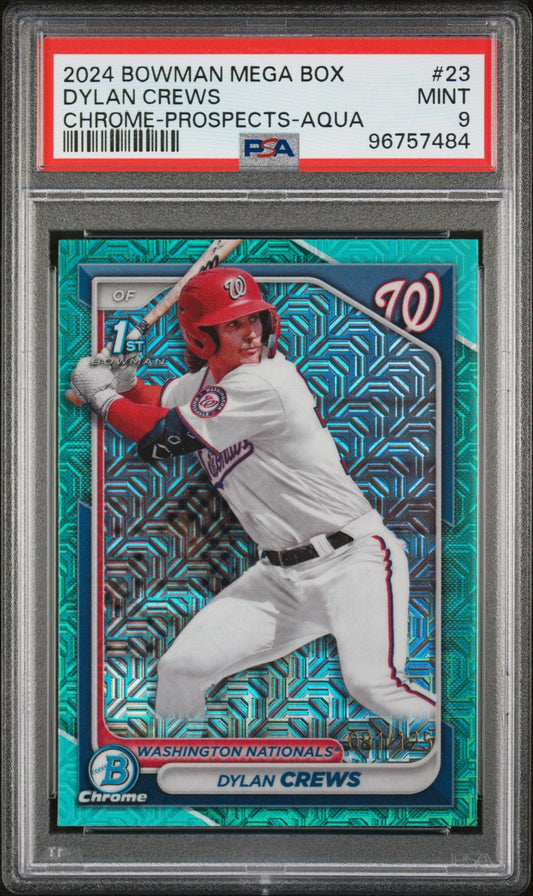 Dylan Crews 2024 Bowman Mega Box Chrome Prospects #23 Aqua Ref PSA 9