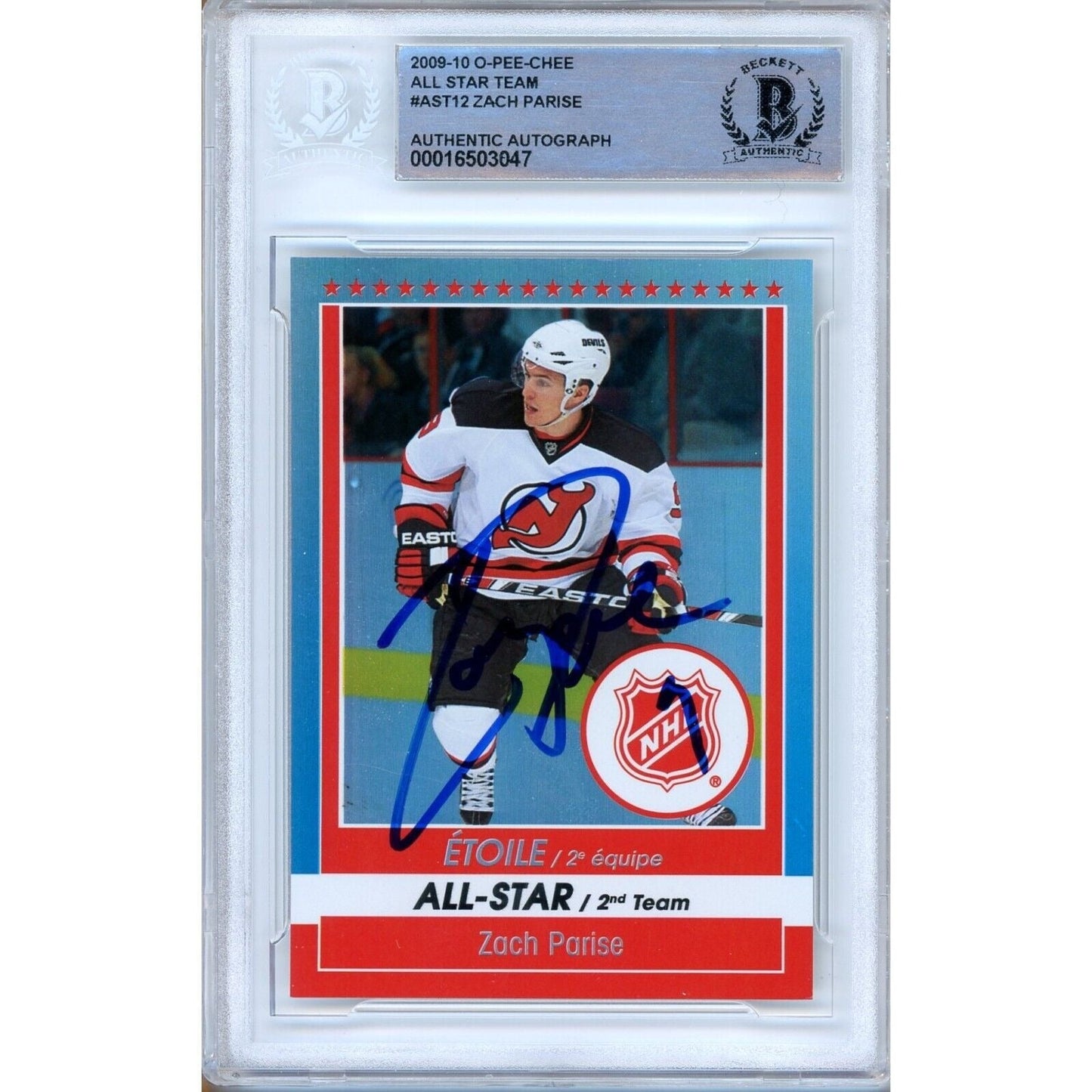 Zach Parise New Jersey Devils Signed 2009-10 O-Pee-Chee Card Beckett Authentic Auto Slab