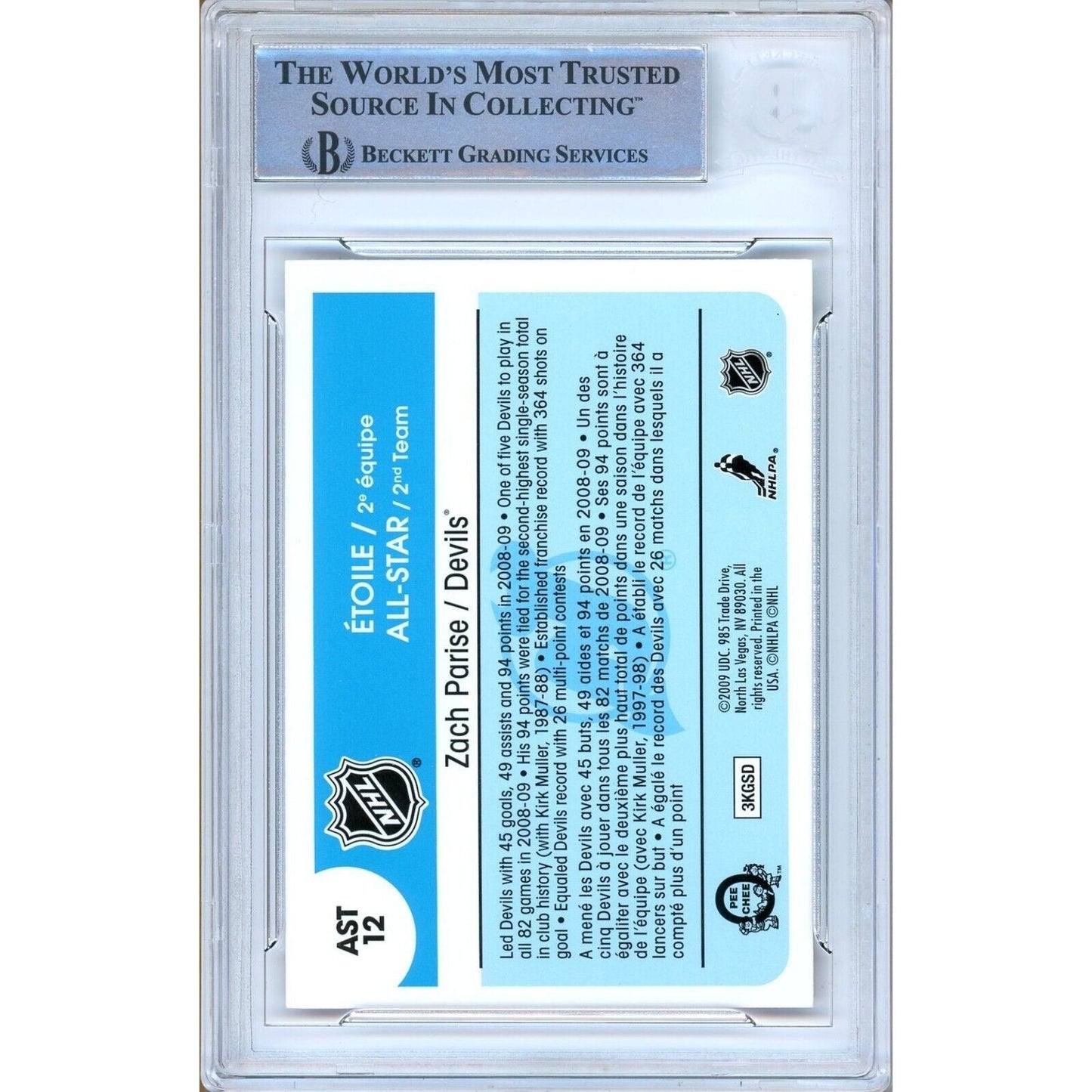 Zach Parise New Jersey Devils Signed 2009-10 O-Pee-Chee Card Beckett Authentic Auto Slab