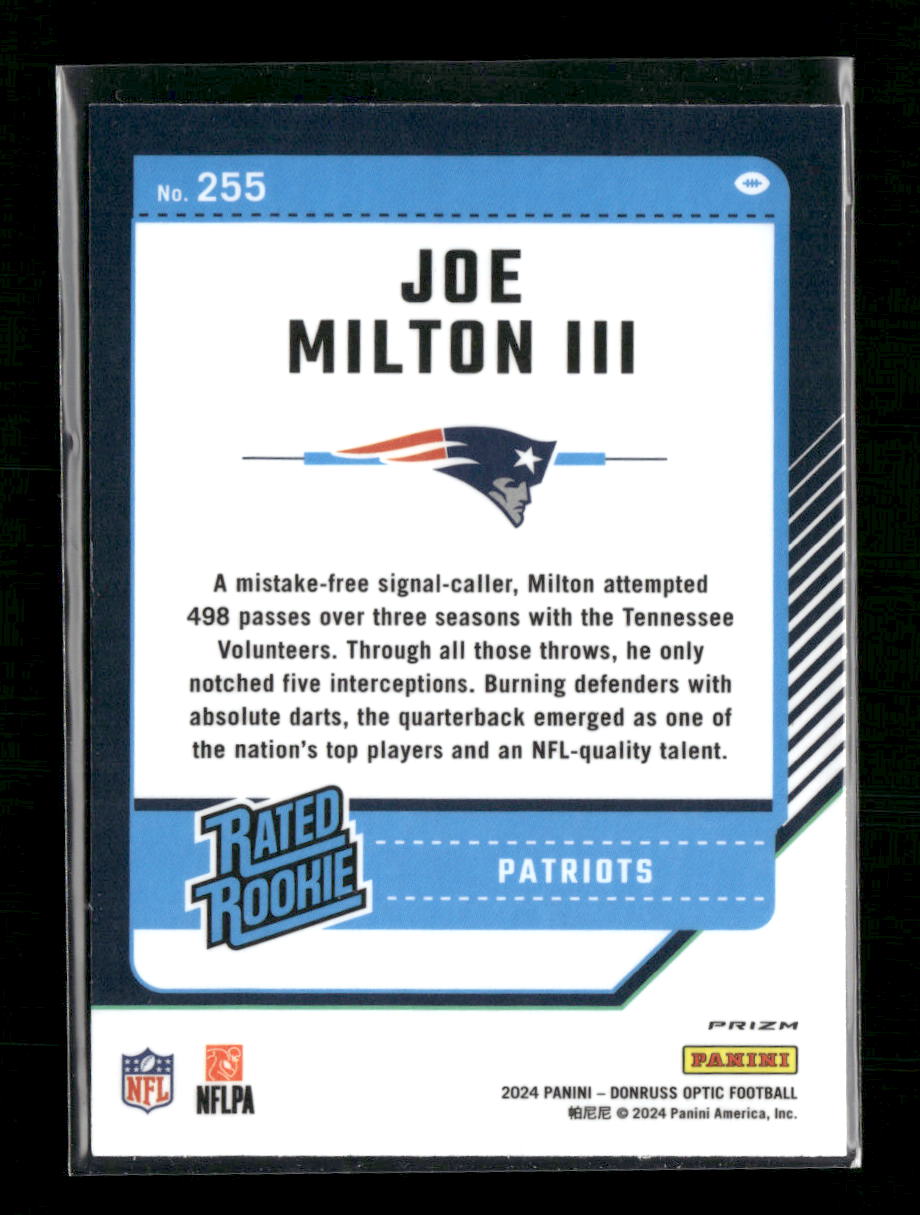 Joe Milton III New England Patriots #255 Blue Glitter