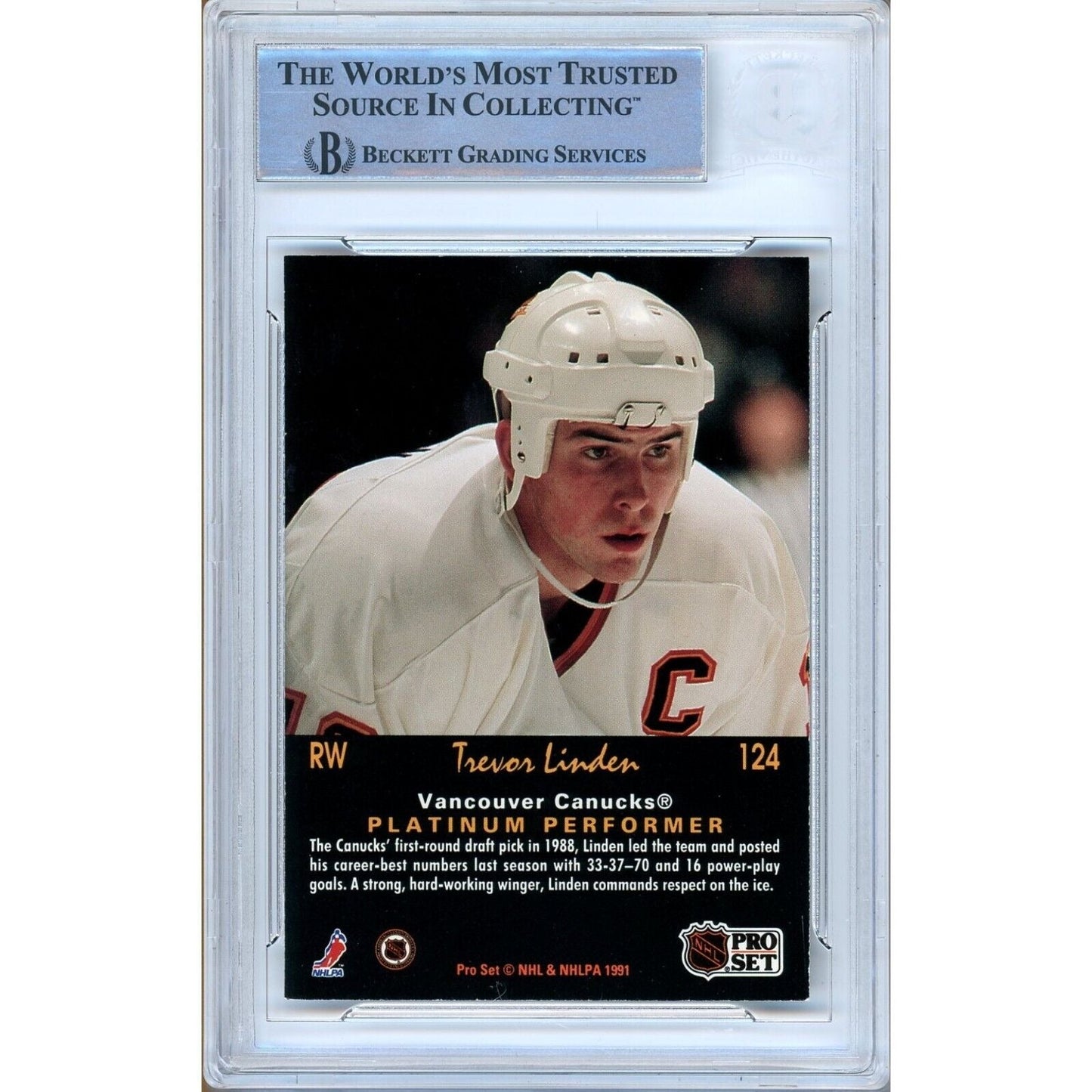 Trevor Linden Vancouver Canucks Signed 1991-92 Pro Set Platinum Card Beckett Auth Auto