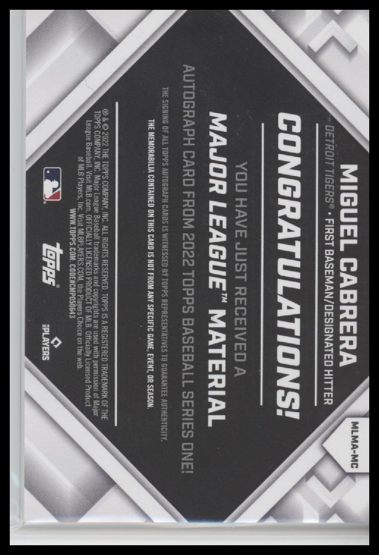 Miguel Cabrera Detroit Tigers 2023 Topps Major League Material Autograph - Sport Cards