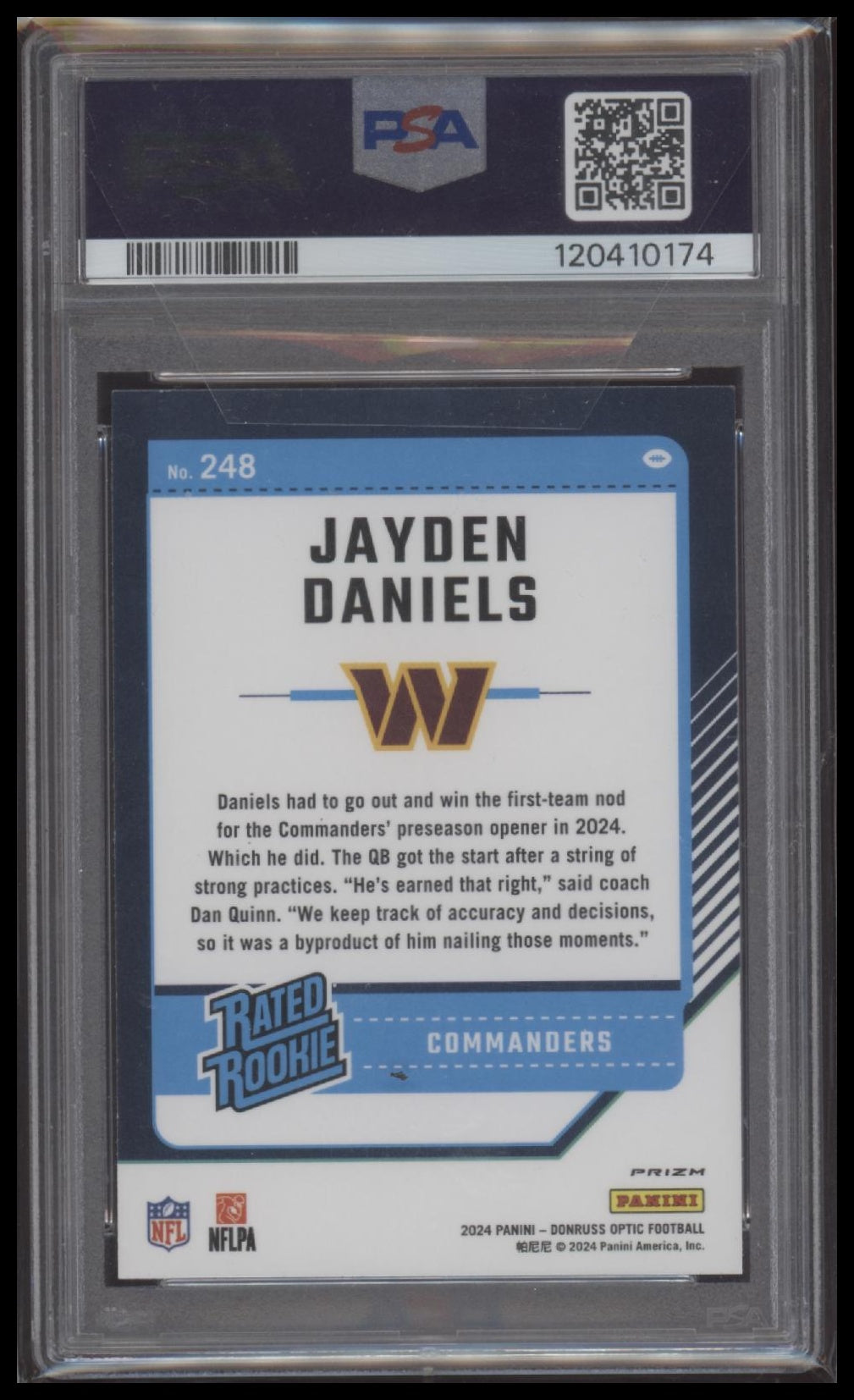 Jayden Daniels 2024 Panini Donruss Optic #248 Holo PSA 10 - Sport Cards