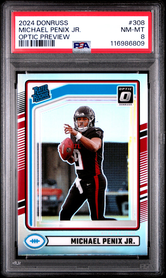Michael Penix Jr. 2024 Panini Donruss #308 Optic Preview PSA 8