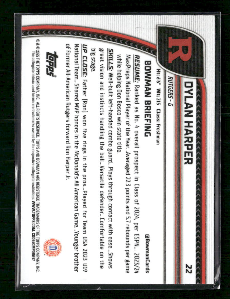 Dylan Harper 2024-25 Bowman University Chrome #22 Blue Refractor #/199