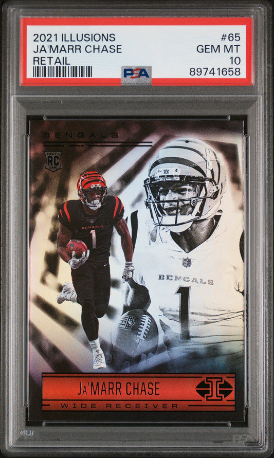 Graded 2021 Panini Illusions Ja'Marr Chase #65 Retail Rookie RC Football Card PSA 10 Gem Mint