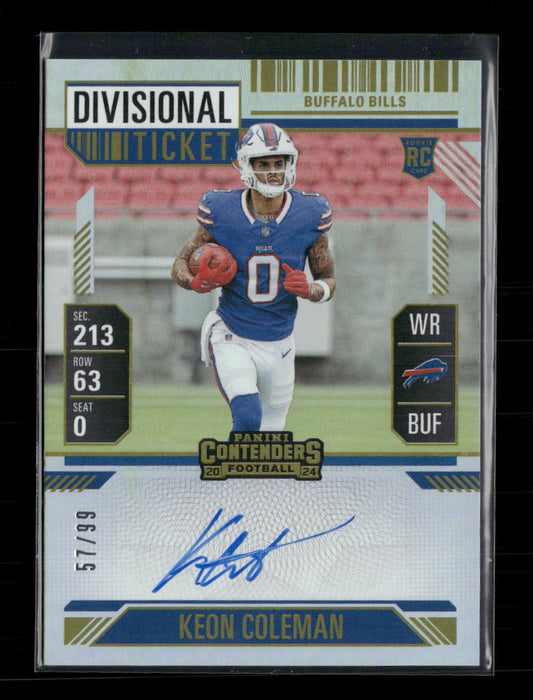 Keon Coleman 2024 Panini Contenders #117 Divisional Ticket #57/99