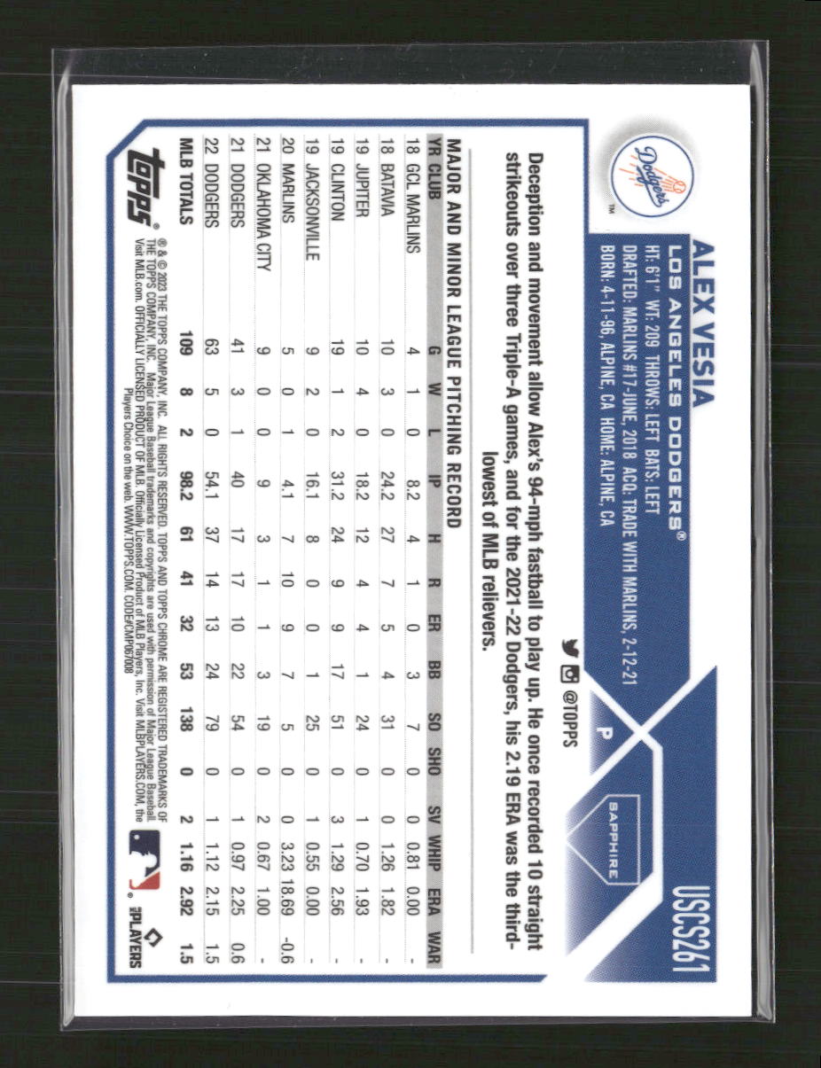 Alex Vesia 2023 Topps Chrome Update Sapphire Edition #USCS261 Black