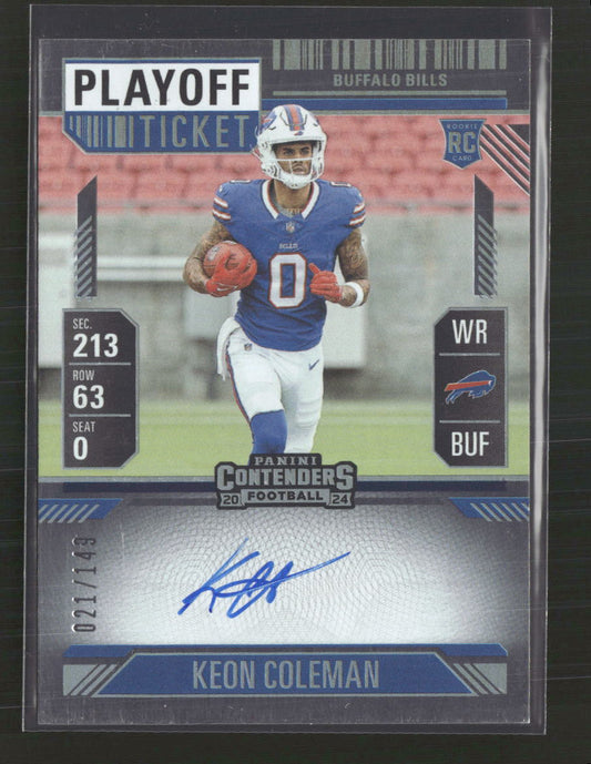 Keon Coleman 2024 Panini Contenders #117 Playoff Ticket #/149