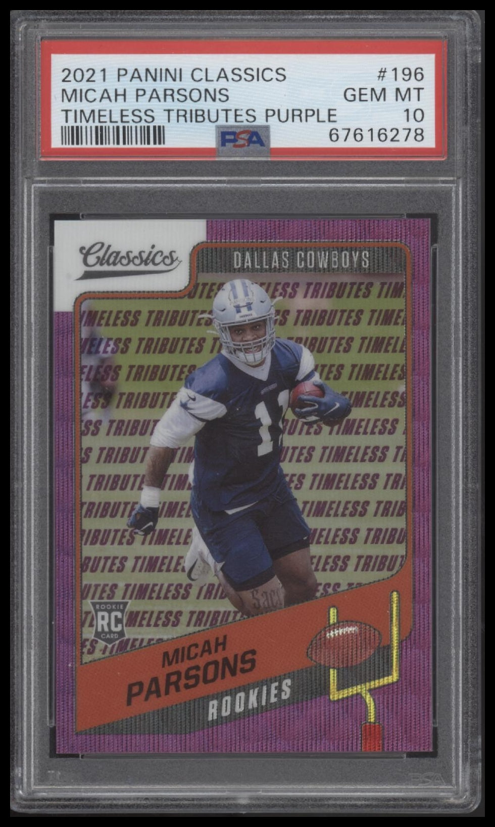 Micah Parsons 2021 Panini Classics #196 Timeless Tributes Purple PSA 10 - Sport Cards