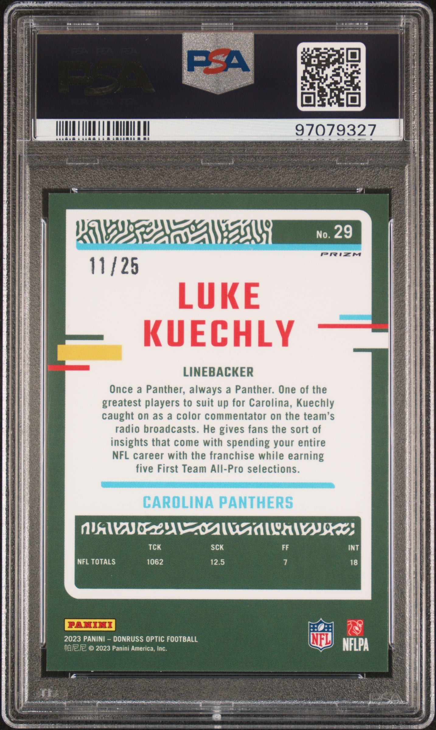 Luke Kuechly 2023 Panini Donruss Optic #29 Black Pandora PSA 9