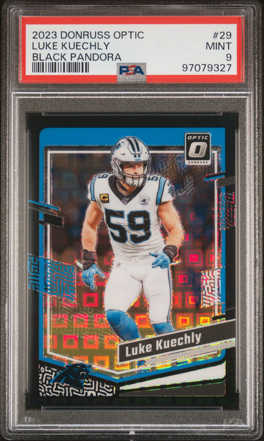 Luke Kuechly 2023 Panini Donruss Optic #29 Black Pandora PSA 9