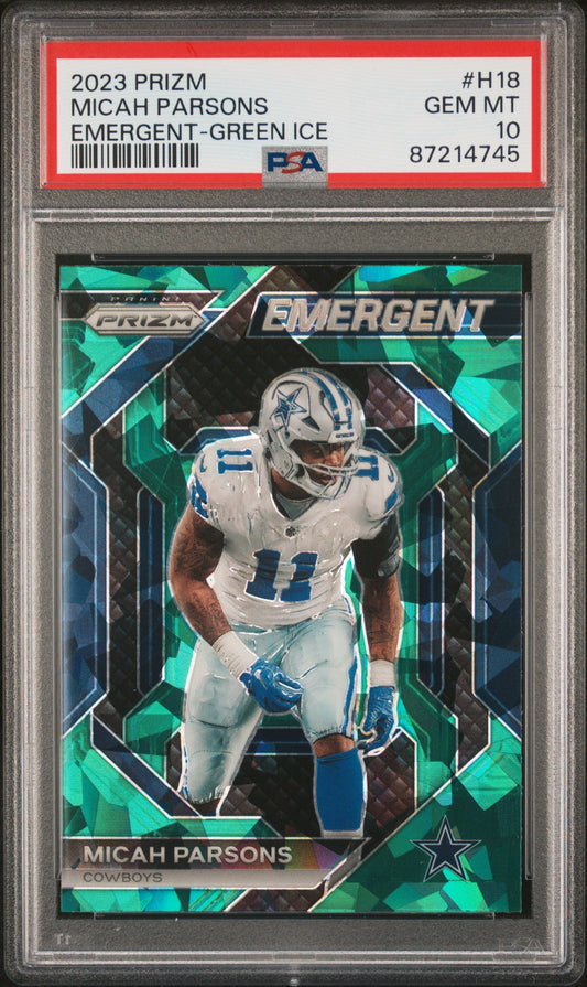 Micah Parsons 2023 Panini Prizm Emergent #H18 Emergent-Green Ice PSA 10