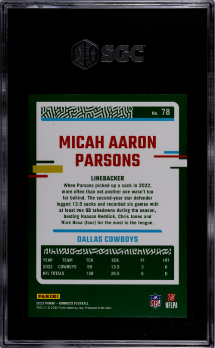 Micah Parsons 2023 Donruss #78 Full Name SGC 10