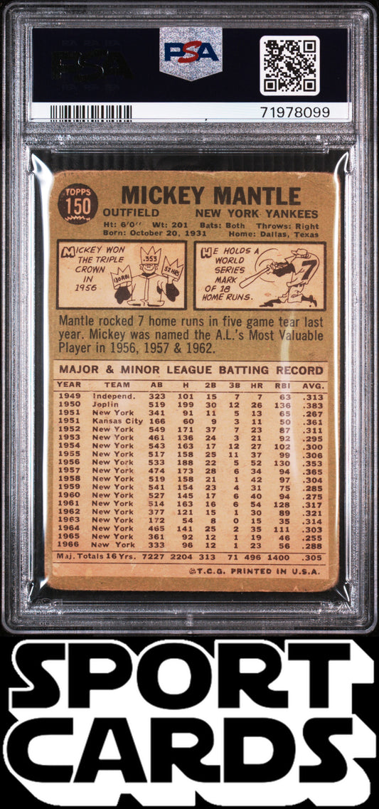 1967 Topps #150 Mickey Mantle PSA 1 SportCards.com