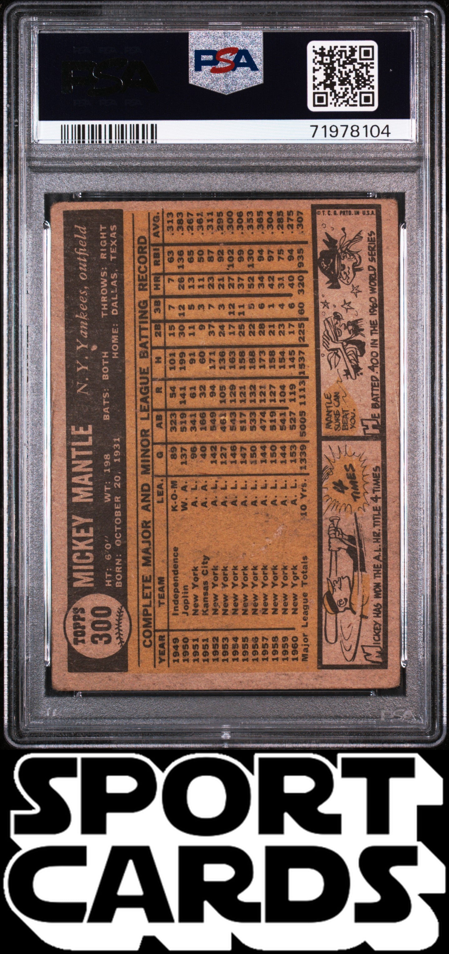 1961 Topps #300 Mickey Mantle PSA 1.5 SportCards.com