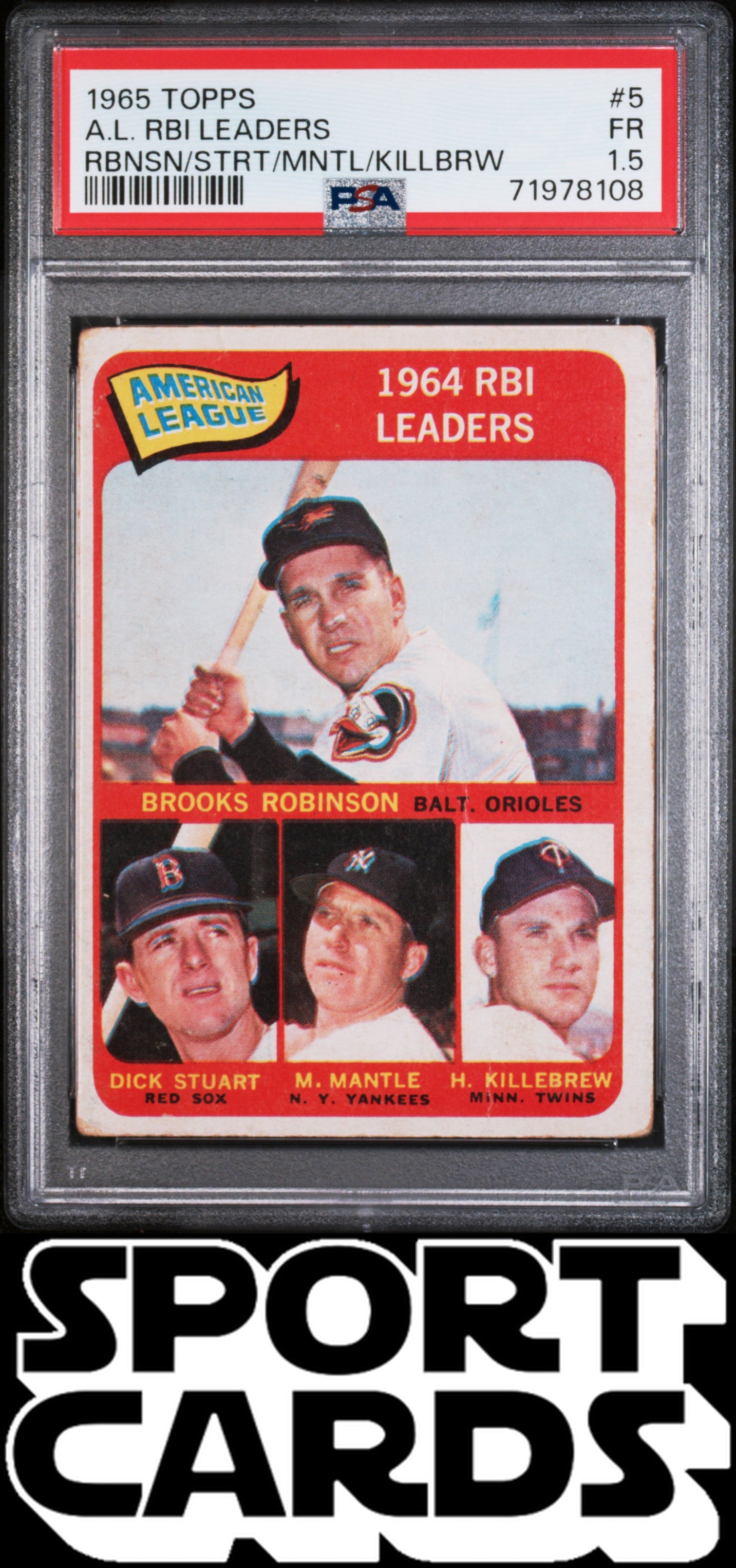 1965 Topps #5 A.L. Rbi Leaders Rbnsn/Strt/Mntl/Killbrw PSA 1.5 SportCards.com