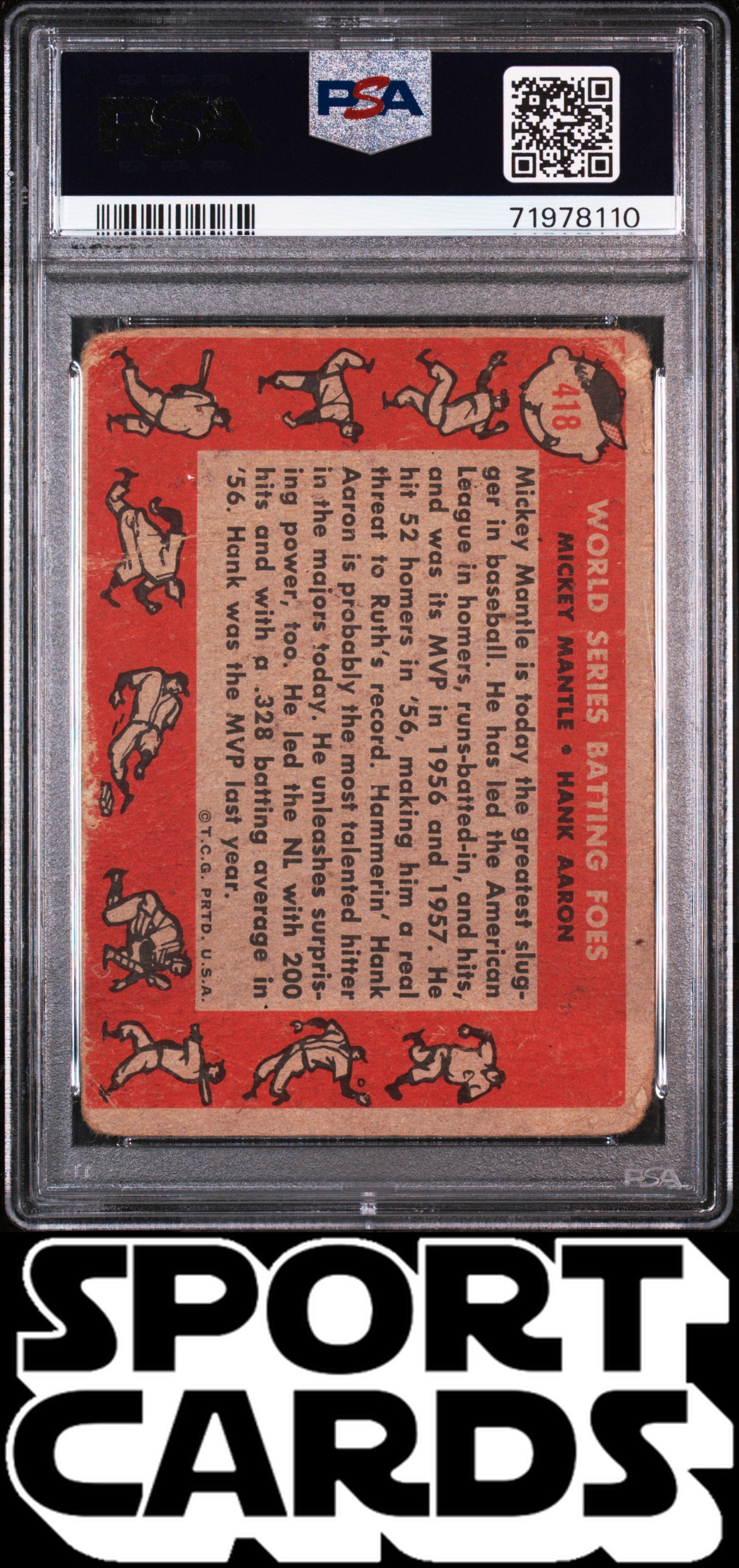 1958 Topps #418 M.Mantle/H.Aaron W.S. Batting Foes PSA 1 SportCards.com