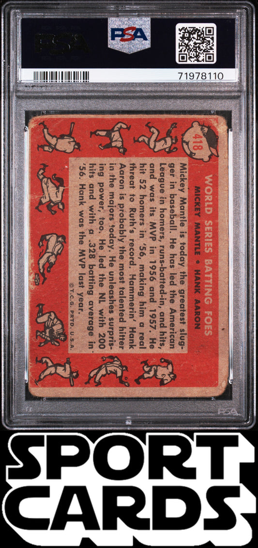 1958 Topps #418 M.Mantle/H.Aaron W.S. Batting Foes PSA 1 SportCards.com