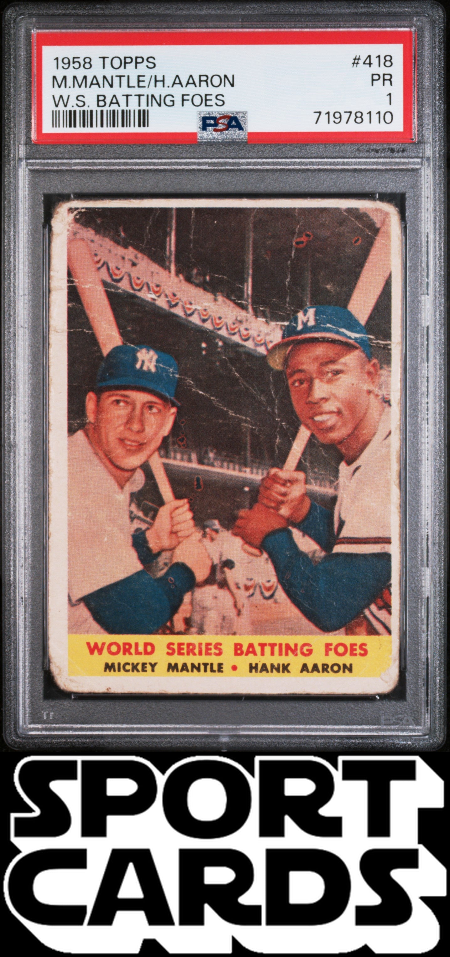 1958 Topps #418 M.Mantle/H.Aaron W.S. Batting Foes PSA 1 SportCards.com