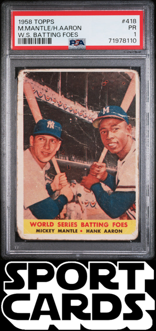 1958 Topps #418 M.Mantle/H.Aaron W.S. Batting Foes PSA 1 SportCards.com