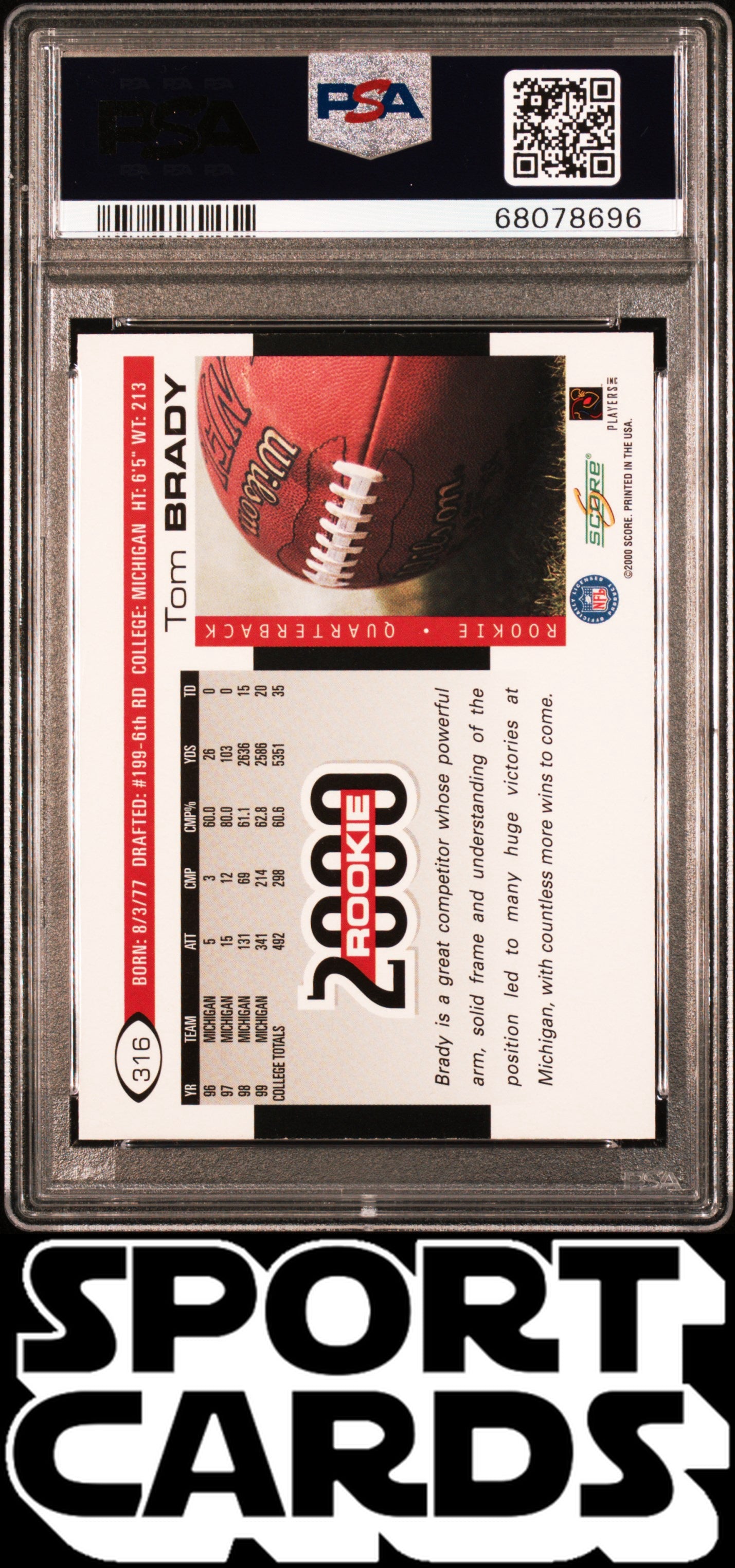 2000 Score #316 Tom Brady PSA 9 SportCards.com