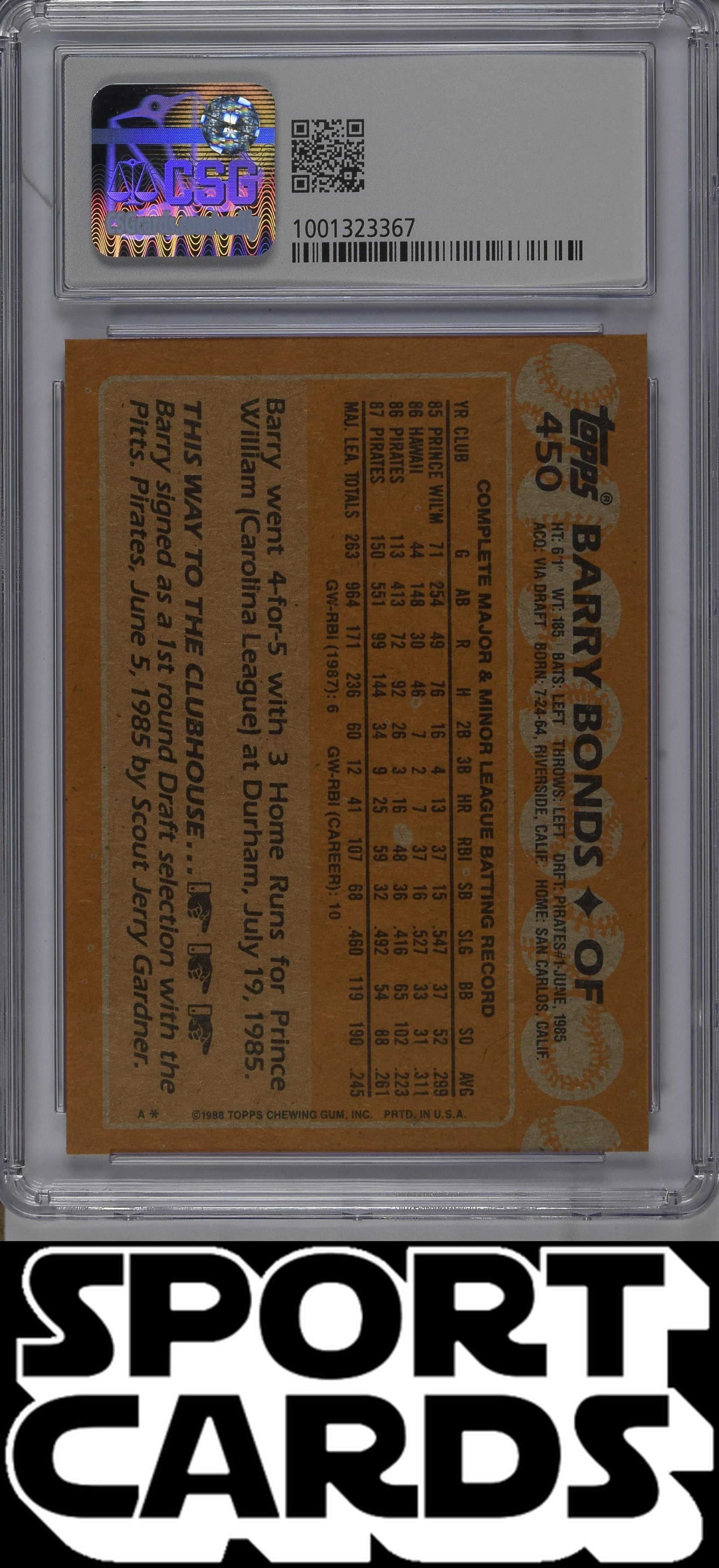 Topps #450 Barry Bonds CSG 8.5 SportCards.com