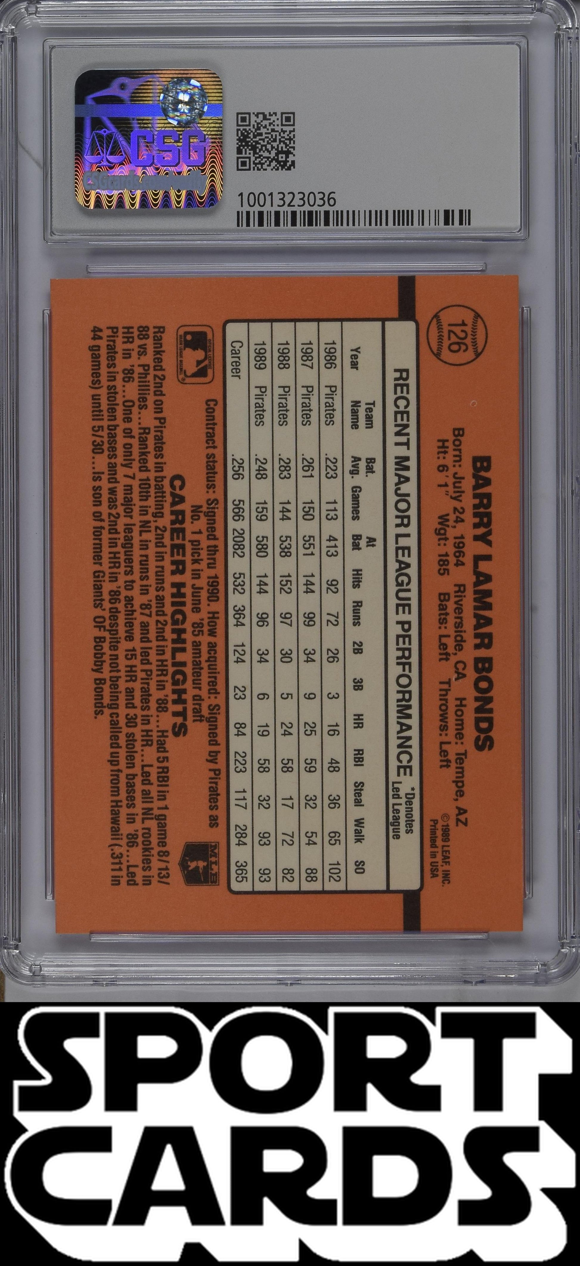 Donruss #126 Barry Bonds CSG 8.5 SportCards.com