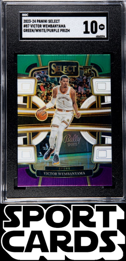 2023-24 Panini Select #87 Victor Wembanyama Green/White/Purple Prizm SGC 10