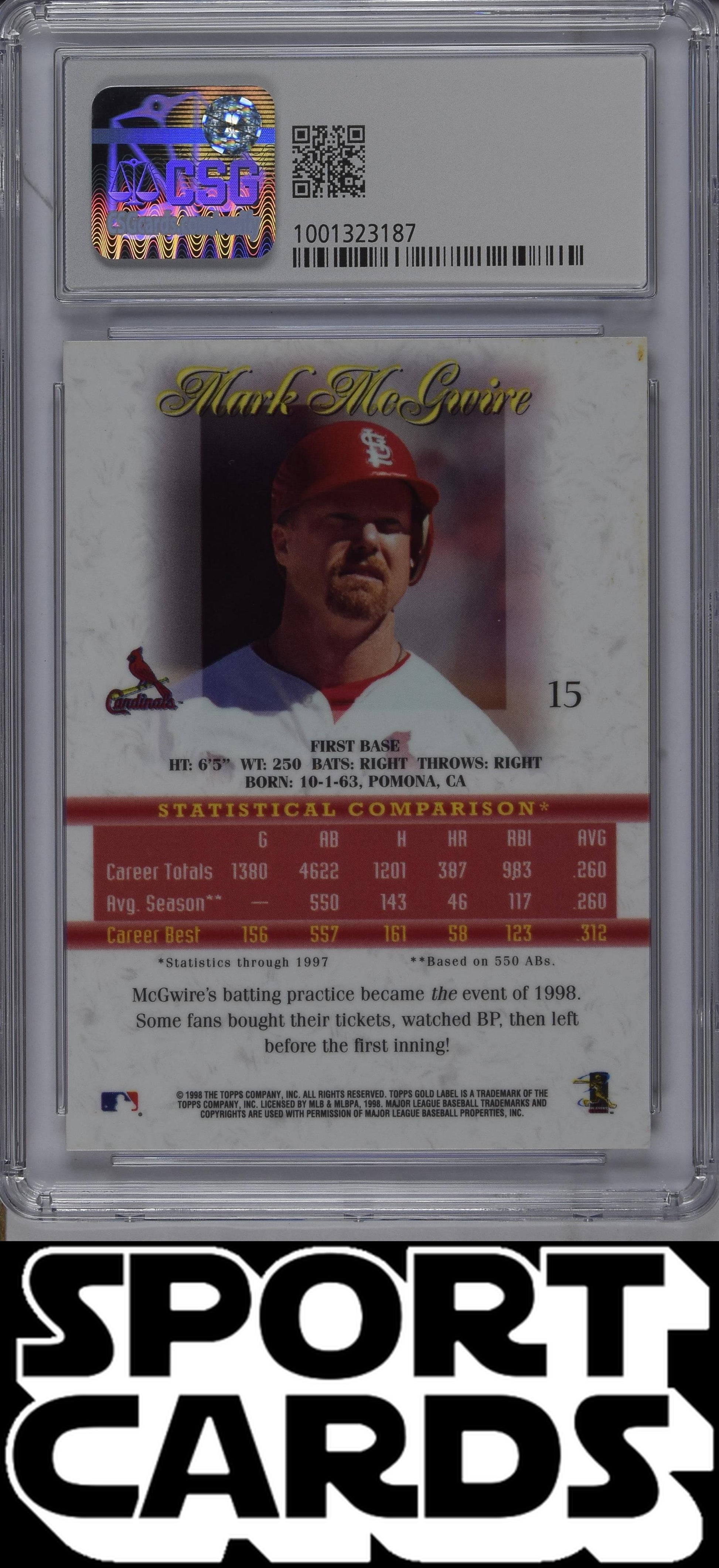 1998 Gold Label #15 Mark McGwire Class 1 CSG 7.5 SportCards.com
