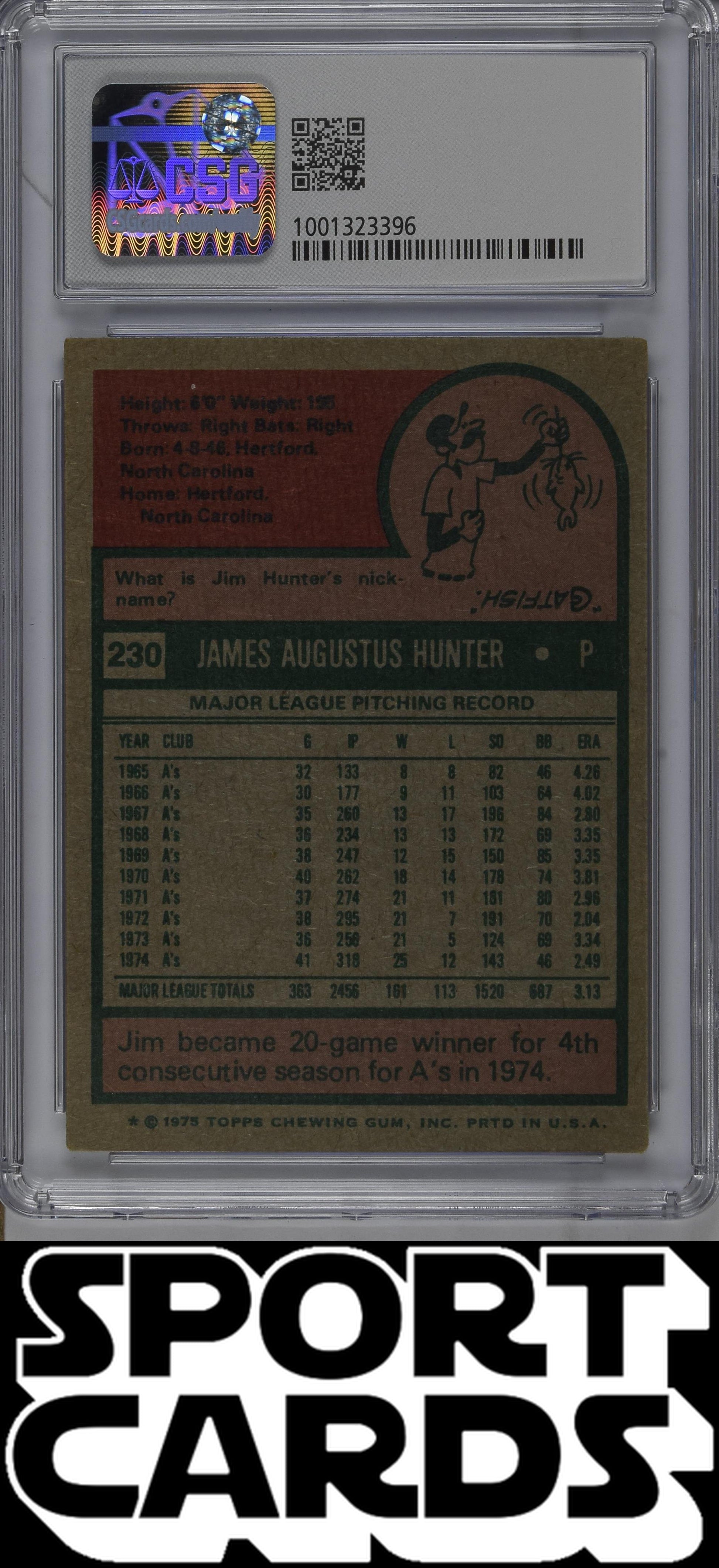 Topps #230 Jim Hunter CSG 2.5 SportCards.com