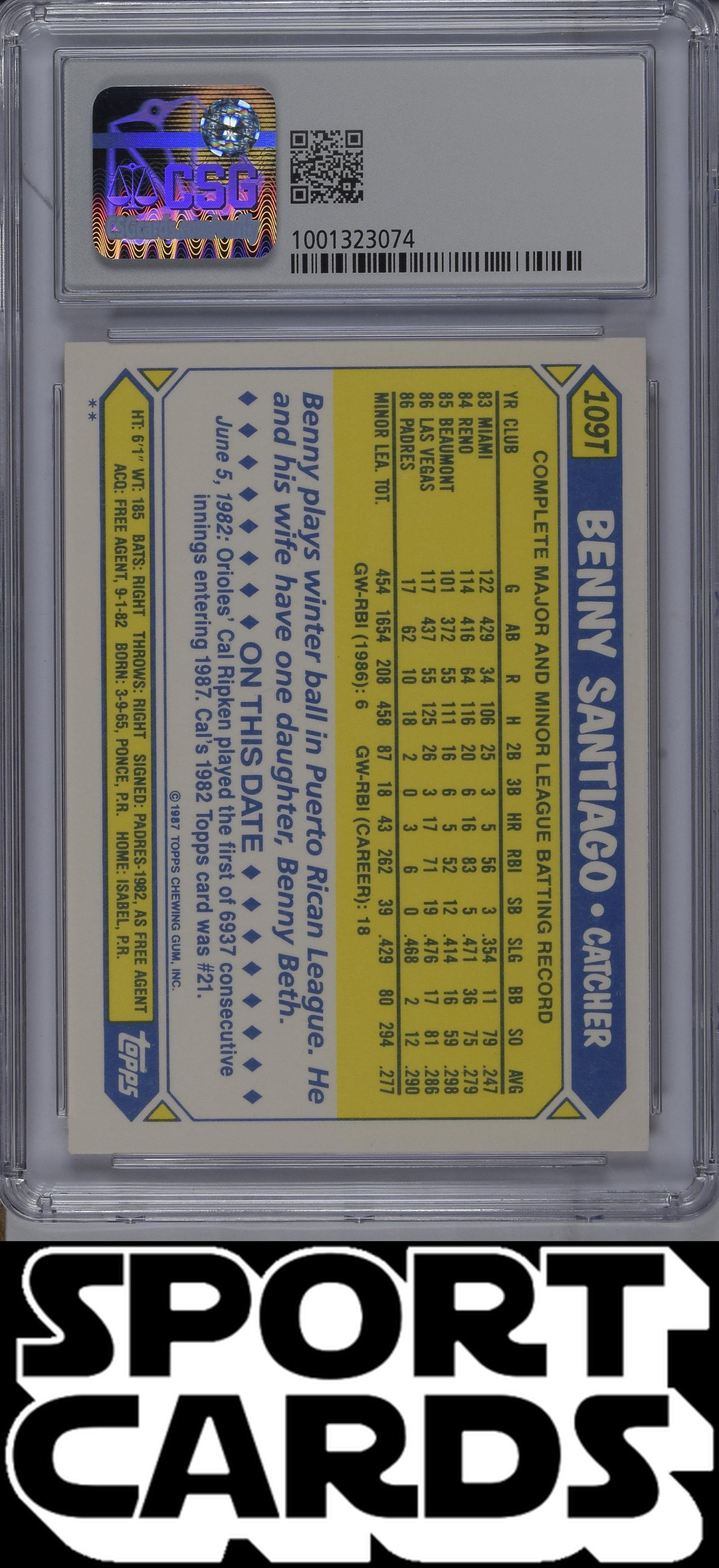 1987 Traded #109T Benito Santiago CSG 8.5 SportCards.com