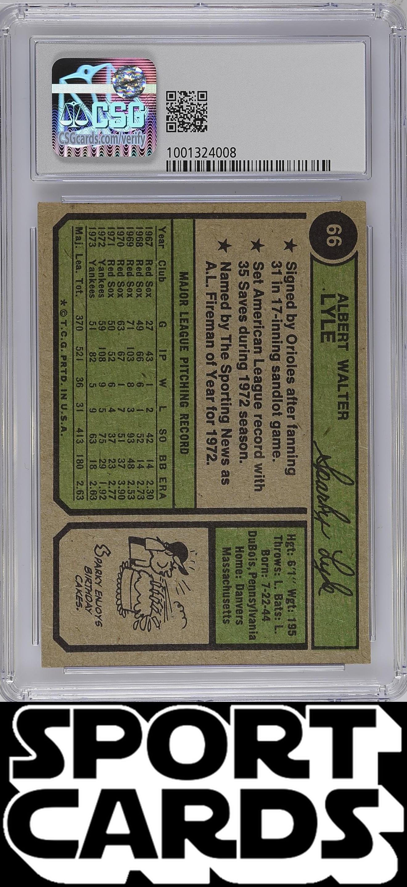 Topps #66 Sparky Lyle CSG 5 SportCards.com