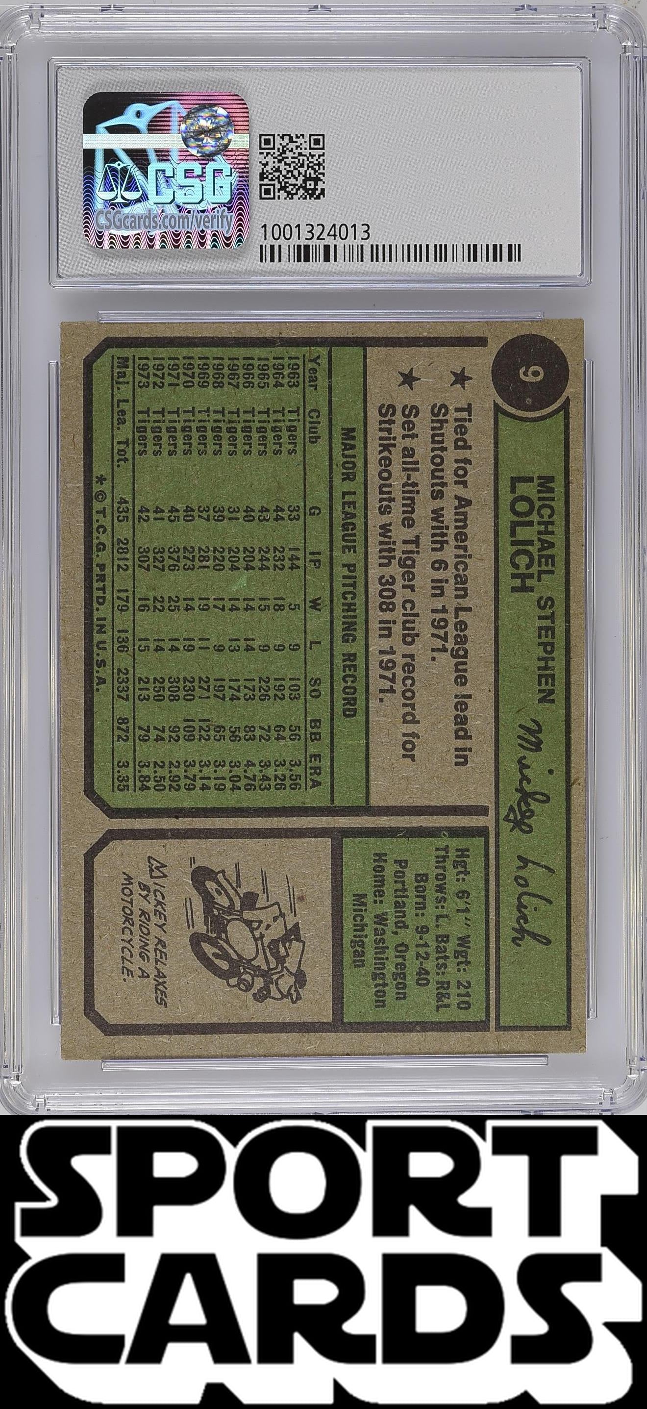 Topps #9 Mickey Lolich CSG 6.5 SportCards.com