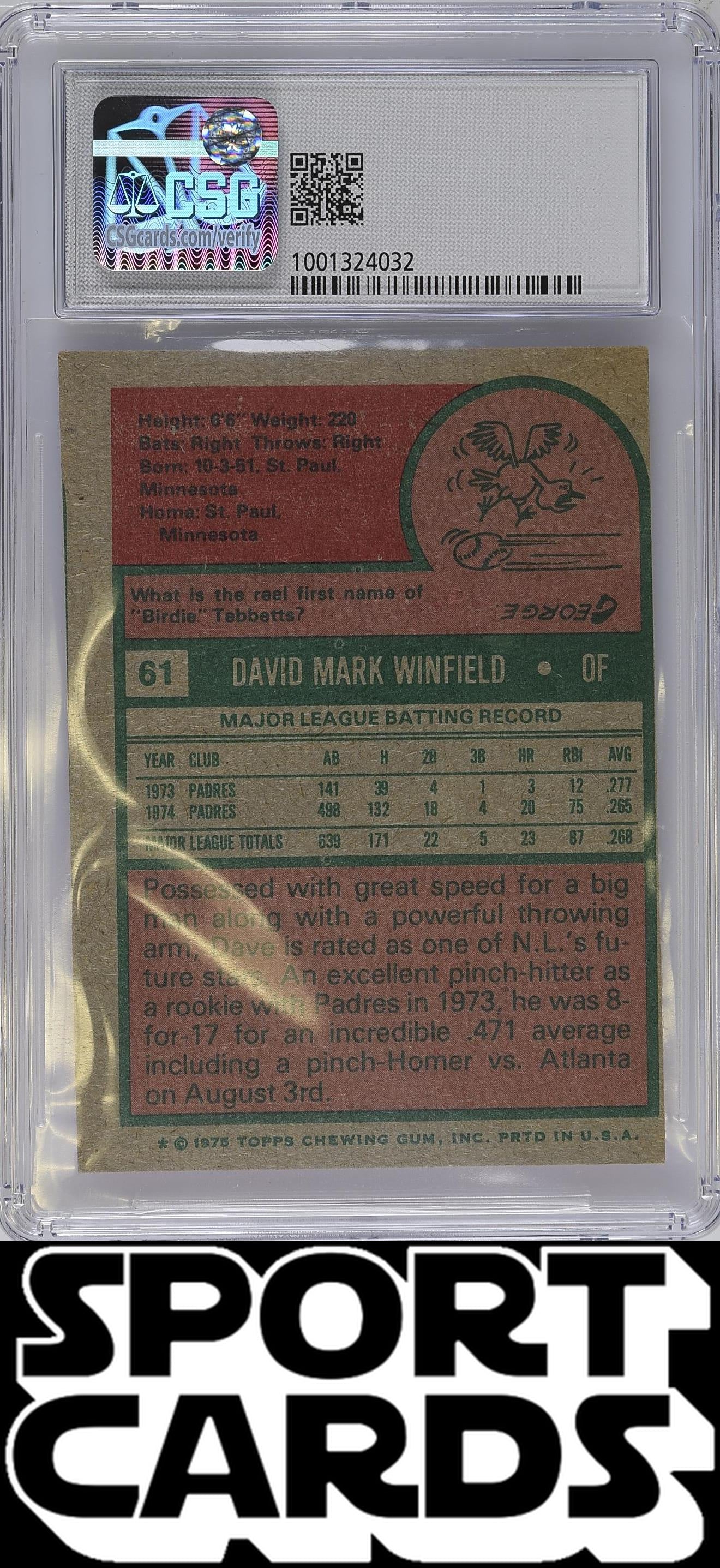 Topps #61 Dave Winfield CSG 4 SportCards.com