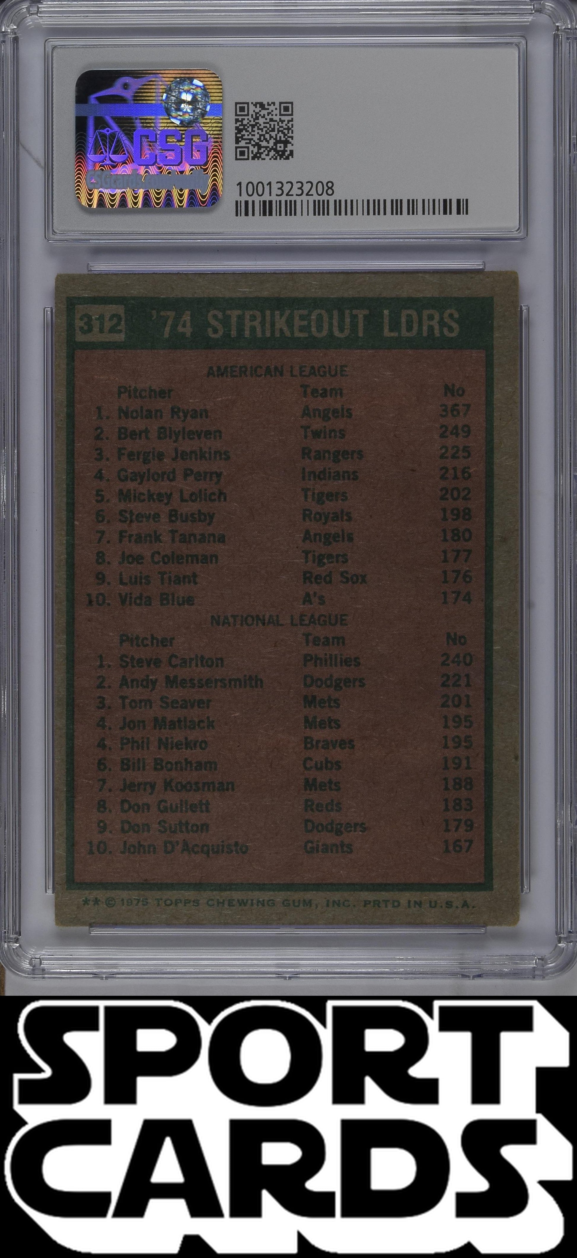 Topps #312 '74 Strikeout Leaders CSG 3 SportCards.com