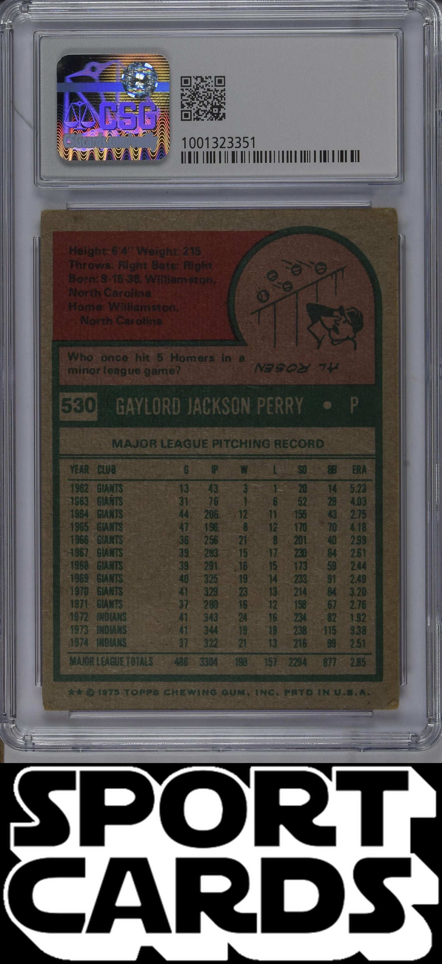 Topps #530 Gaylord Perry CSG 3.5 SportCards.com