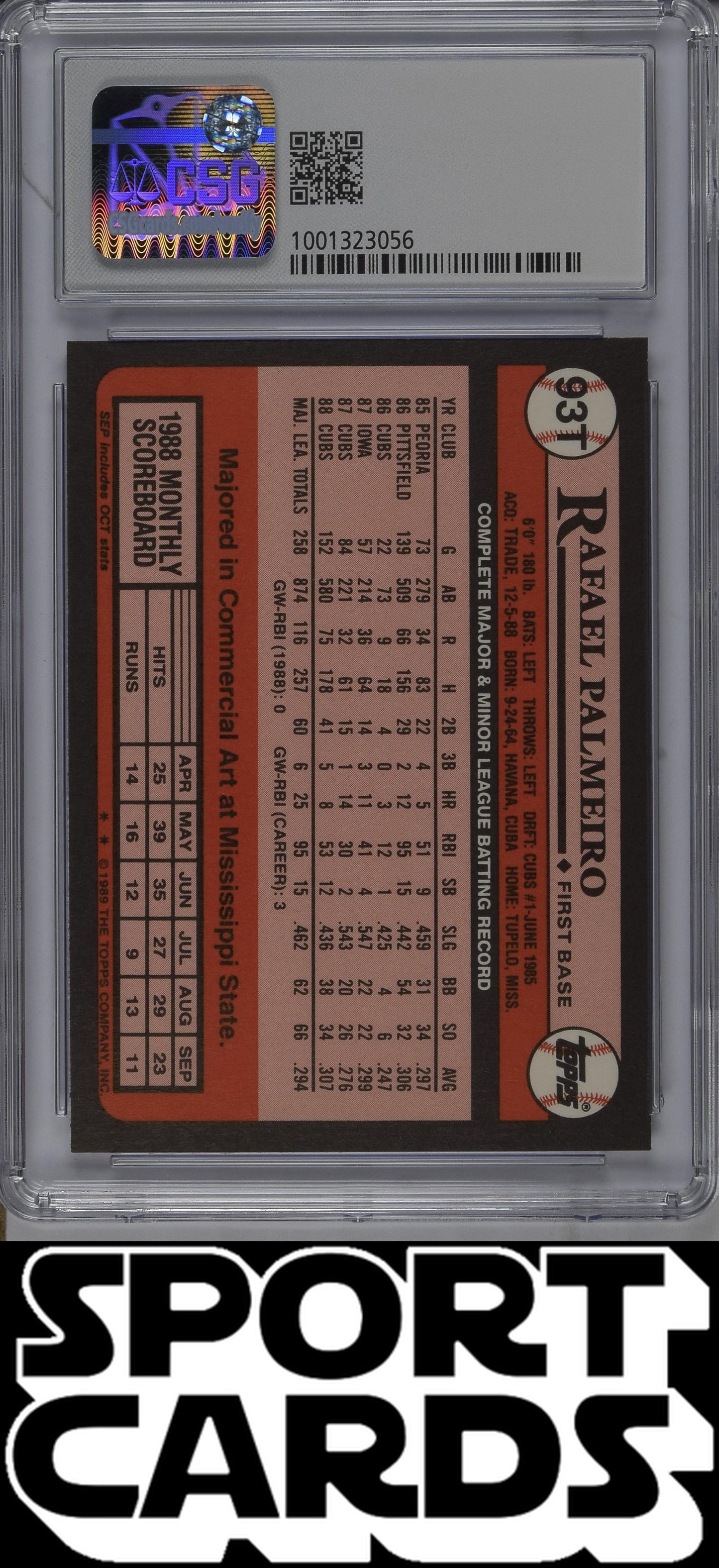 1989 Traded #93T Rafael Palmeiro CSG 8.5 SportCards.com