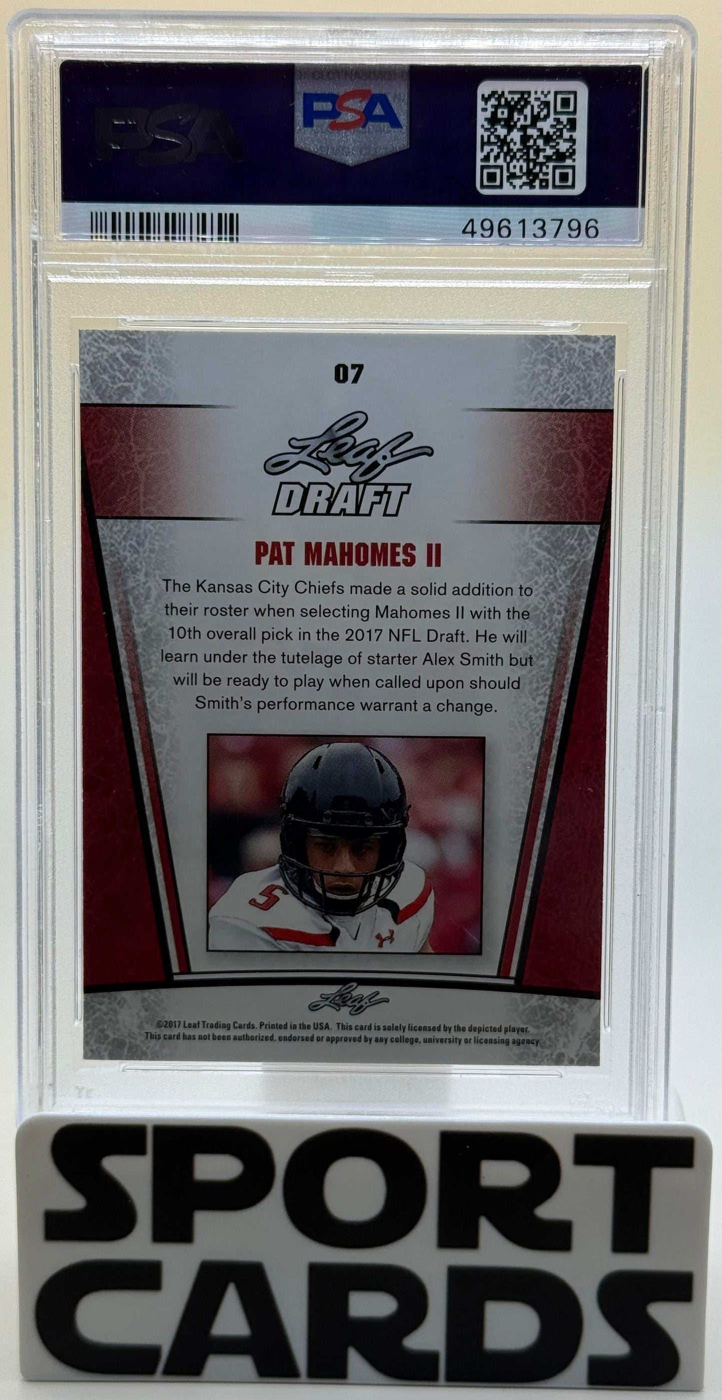 2017 Leaf Special Release Draft Silver #07 Pat Mahomes PSA 10