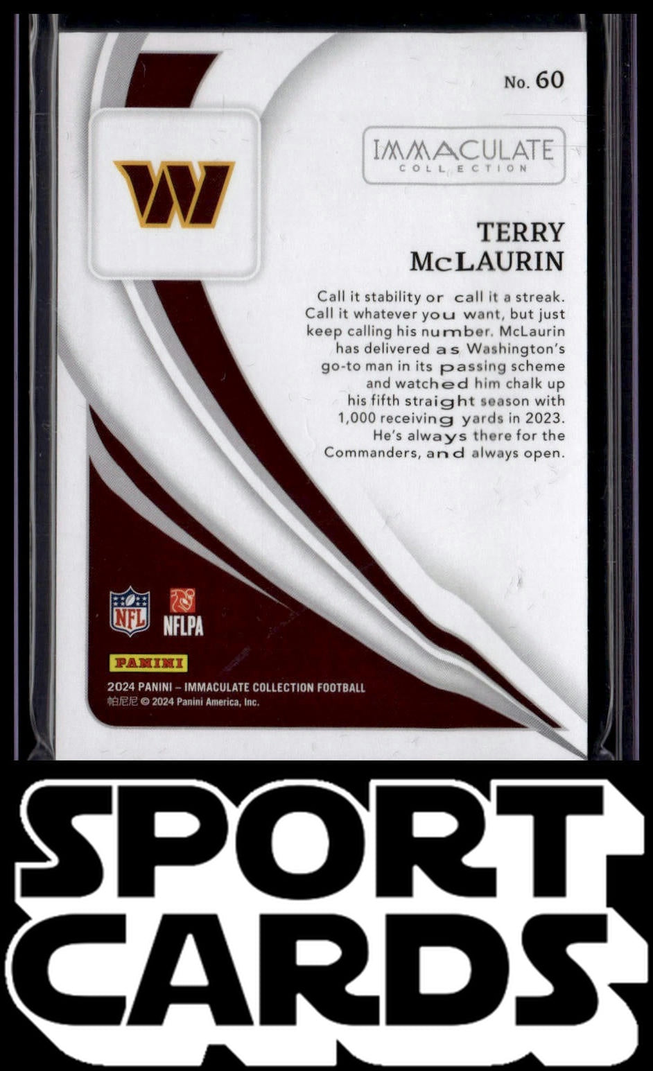 2024 Panini Immaculate Collection #60 Terry McLaurin Red #/65 SportCards.com
