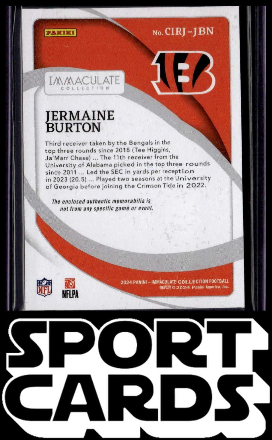 2024 #CIRJ-JBN Jermaine Burton Clearly Immaculate Rookie Jerseys #/99