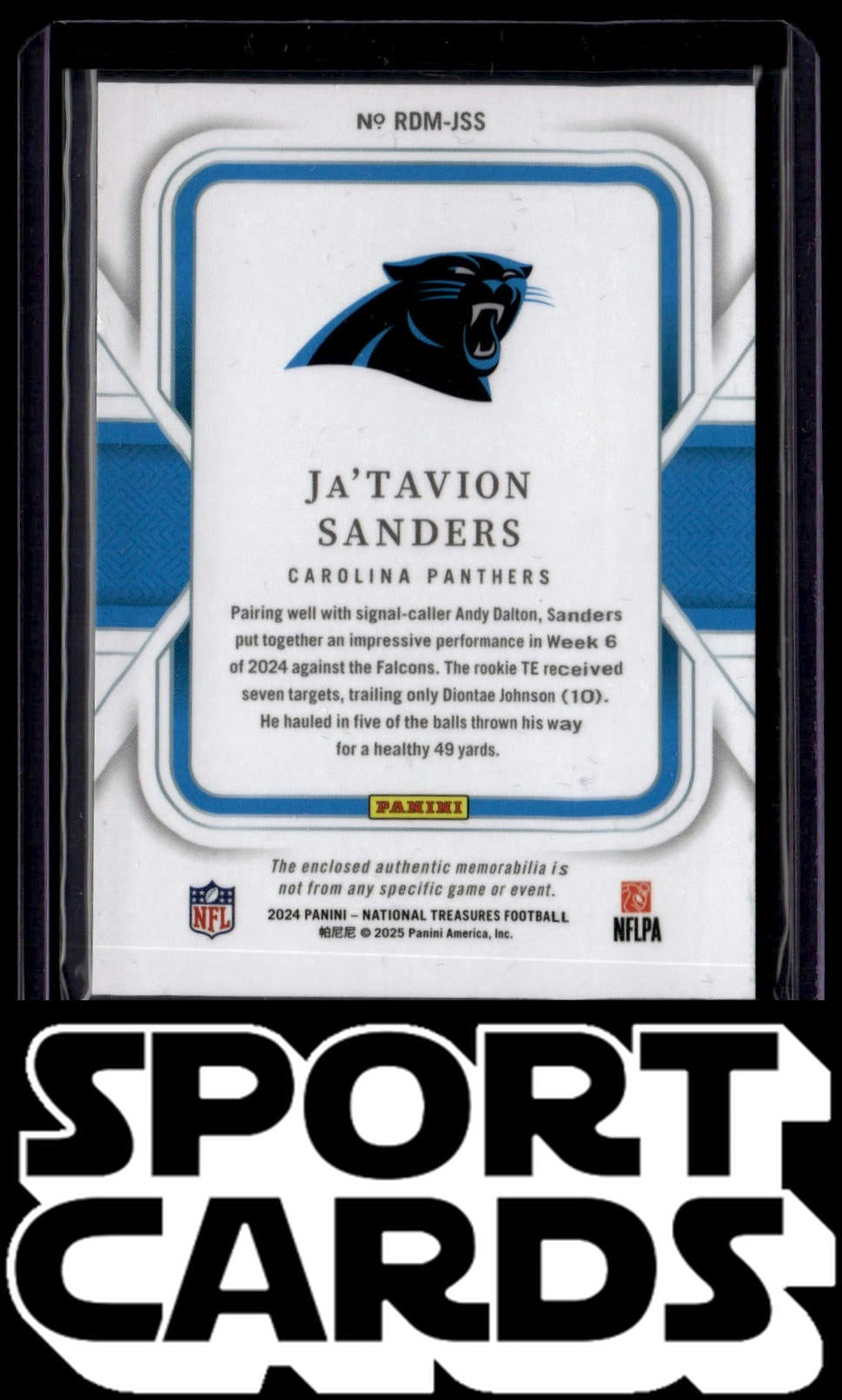 2024 National Treasures RDM-JSS Ja'Tavion Sanders Rookie Dual Materials Gold /35