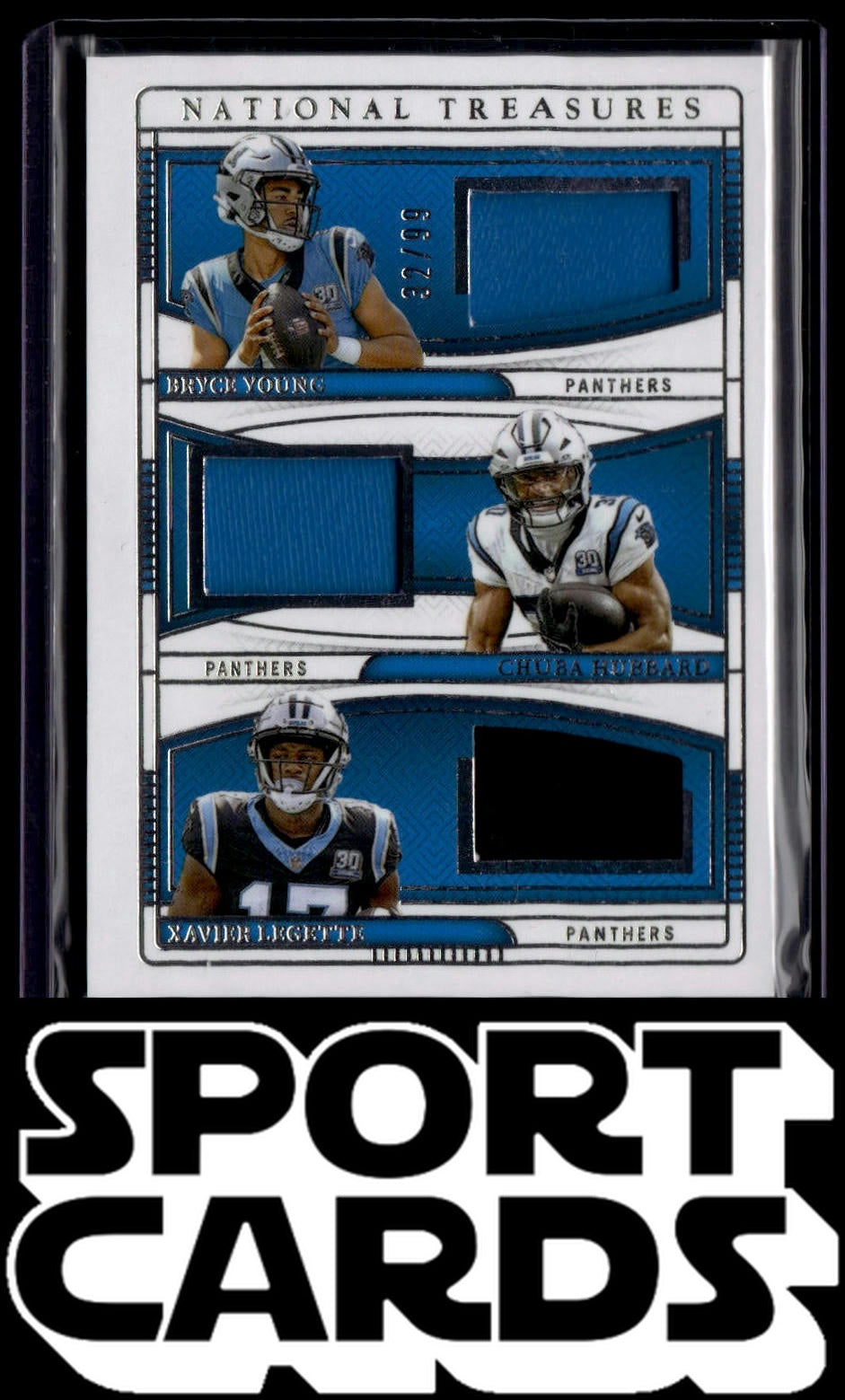 2024 Panini National Treasures #NGT-CAR Young/Hubbard/Legette /99 NFL Gear Trio