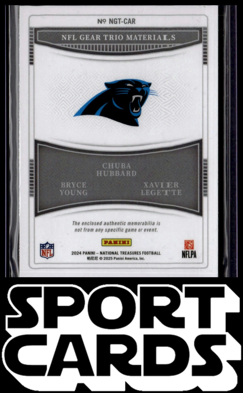 2024 Panini National Treasures #NGT-CAR Young/Hubbard/Legette /99 NFL Gear Trio